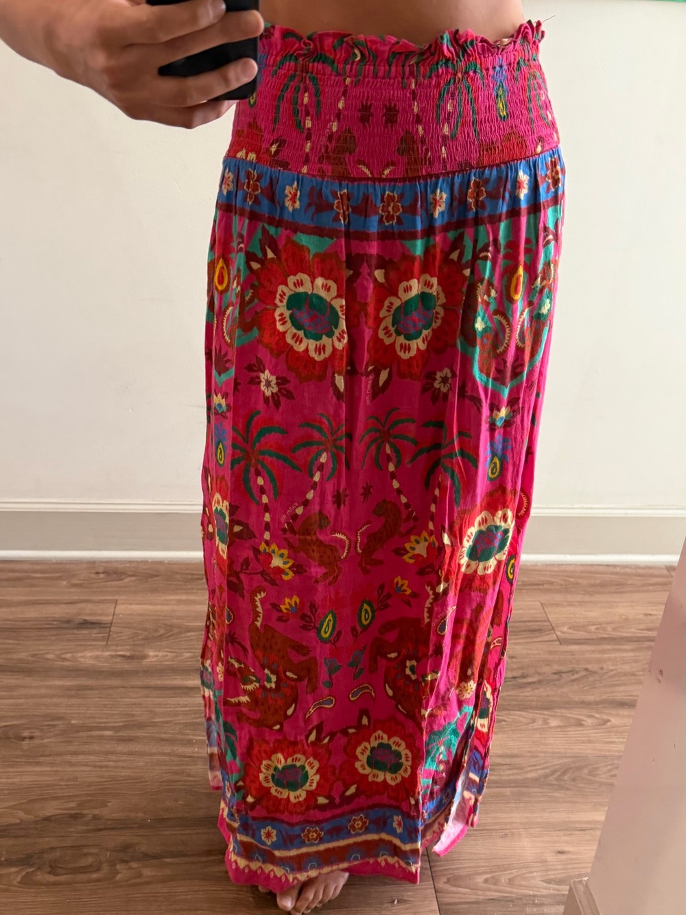FARM Rio Hot Pink Floral & Palm Maxi Skirt